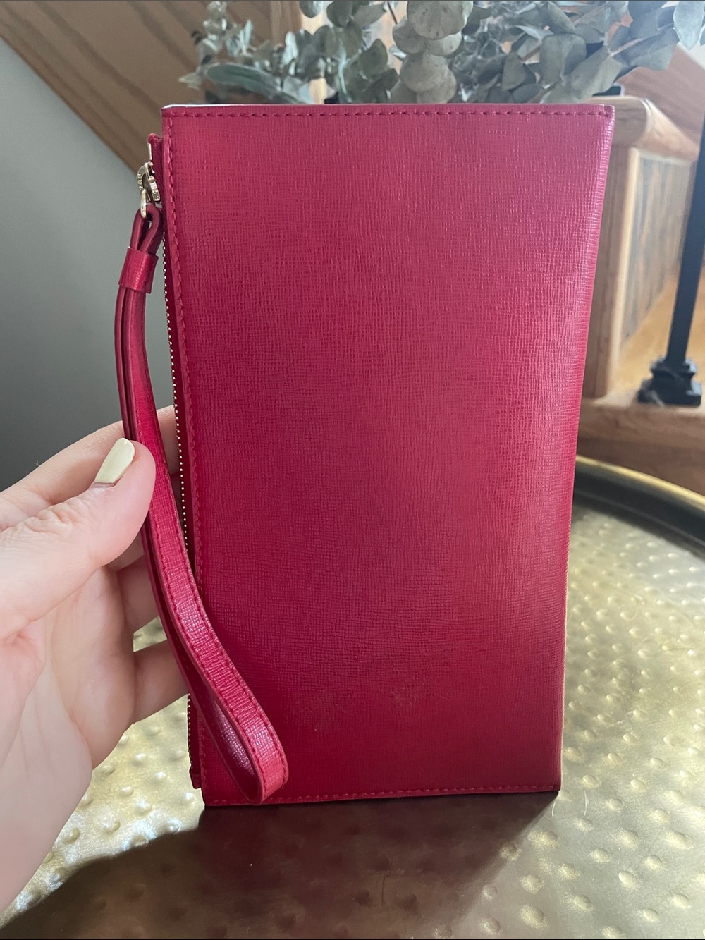 Furla Raspberry Red Leather Wristlet Clutch Zippered Wrist Strap - Picture 5 of 10